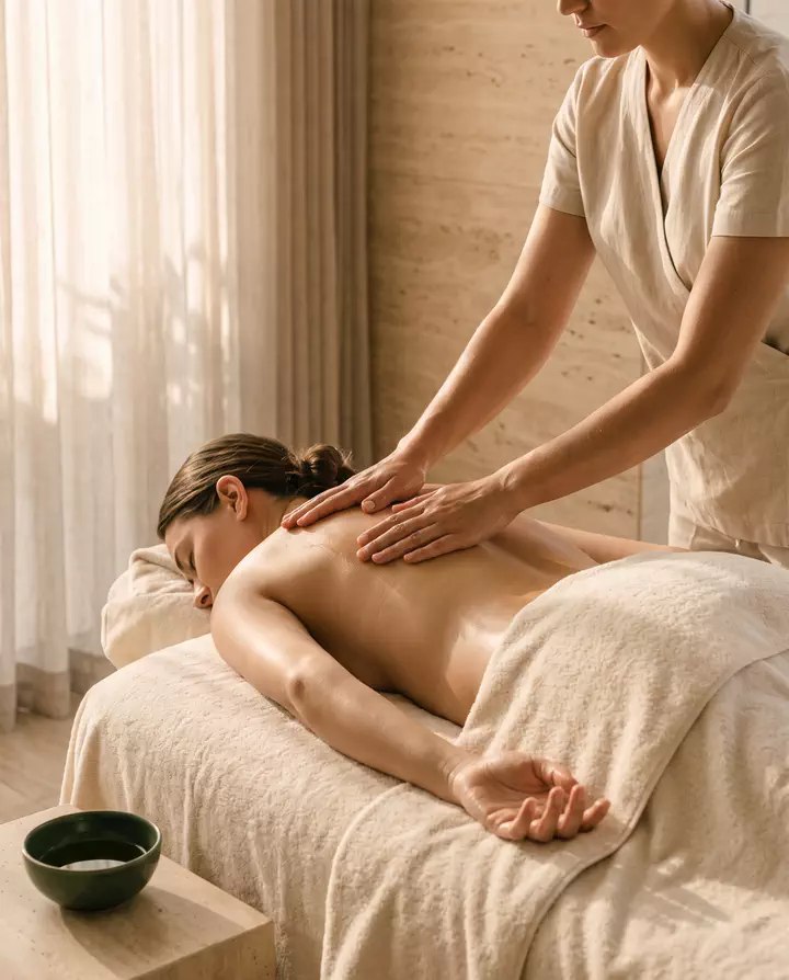 A back massage in a sunlit treatment room